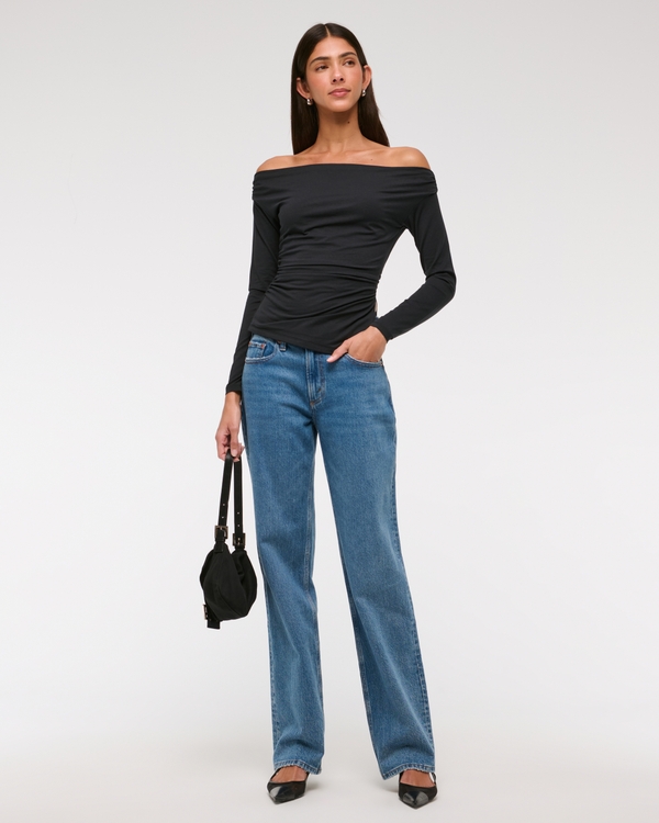 Off-The-Shoulder Draped Top, Black view 2