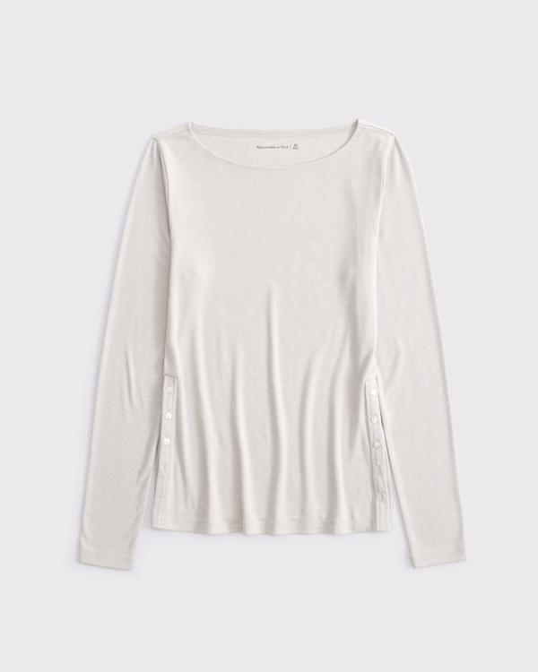 Brushed Jersey Long-Length Slash Top, Ash view 1