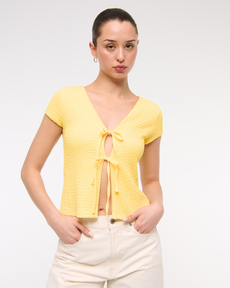 Bubble Knit Tie-Front Top