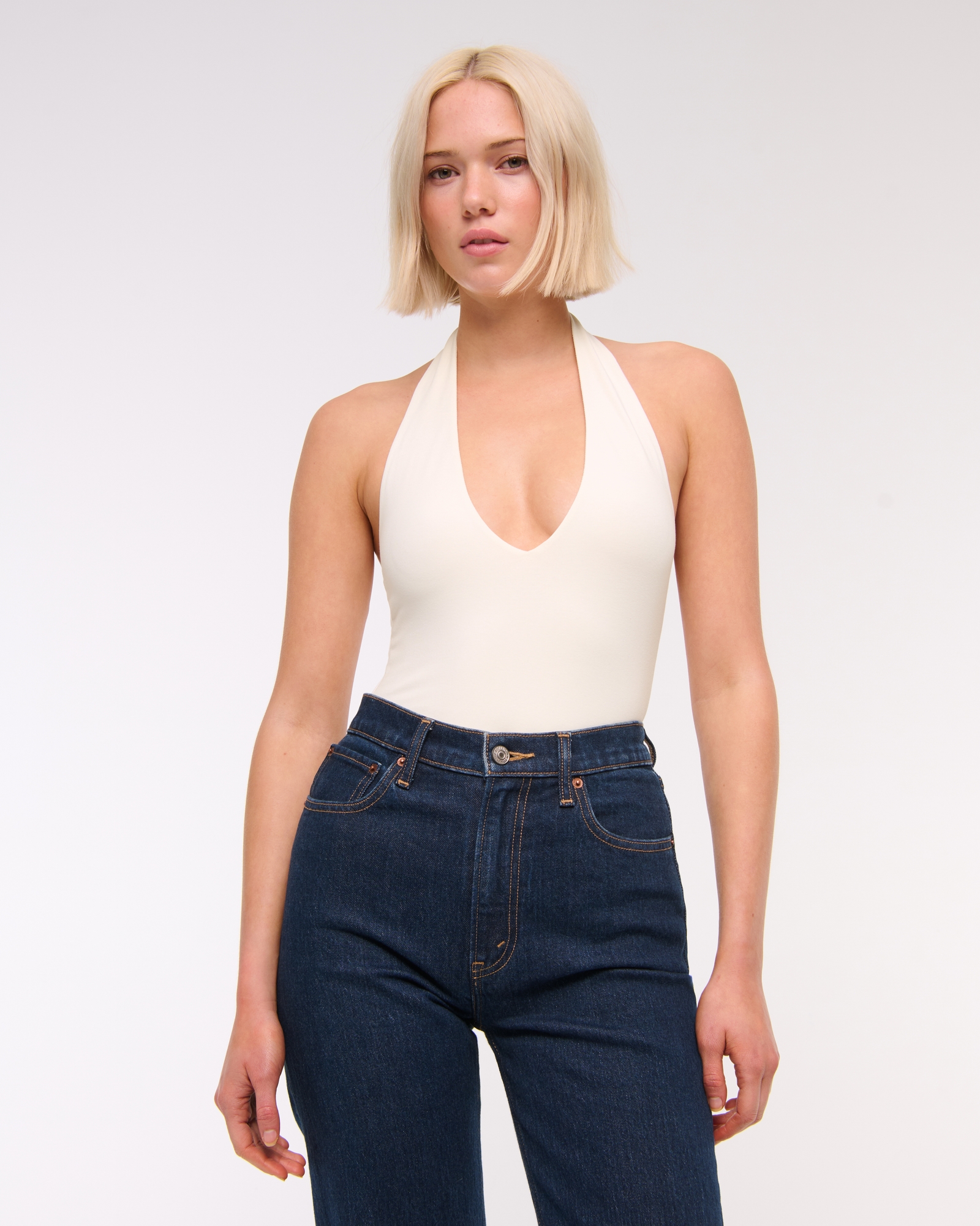 Cotton-Blend Seamless Fabric Halter Top