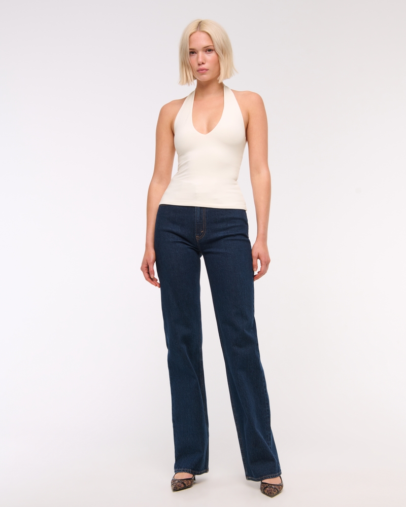 Cotton-Blend Seamless Fabric Halter Top