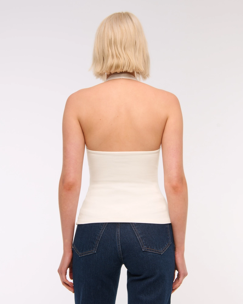 Cotton-Blend Seamless Fabric Halter Top