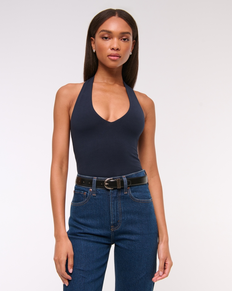 Cotton-Blend Seamless Fabric Halter Top