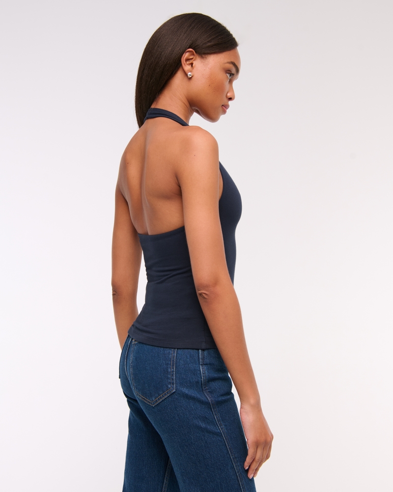 Cotton-Blend Seamless Fabric Halter Top