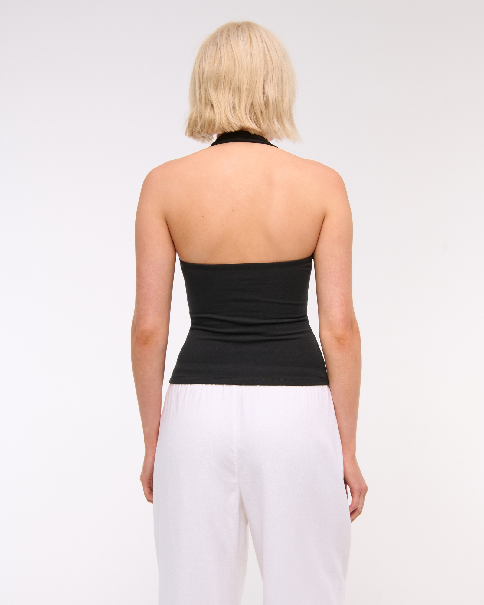 Cotton-Blend Seamless Fabric Halter Top