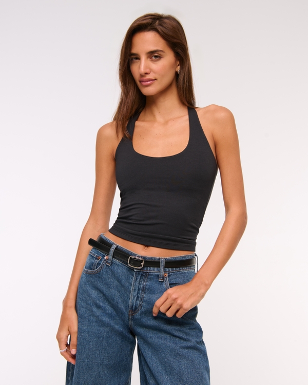 Bra-Free Racerback Scoopneck Tank, Black view 1