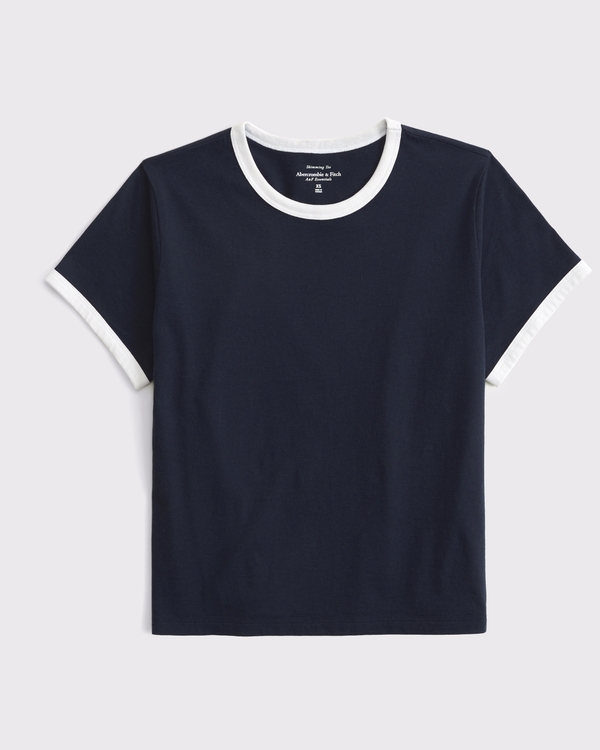 Essential Polished Body-Skimming Tee, Dark Indigo view 1