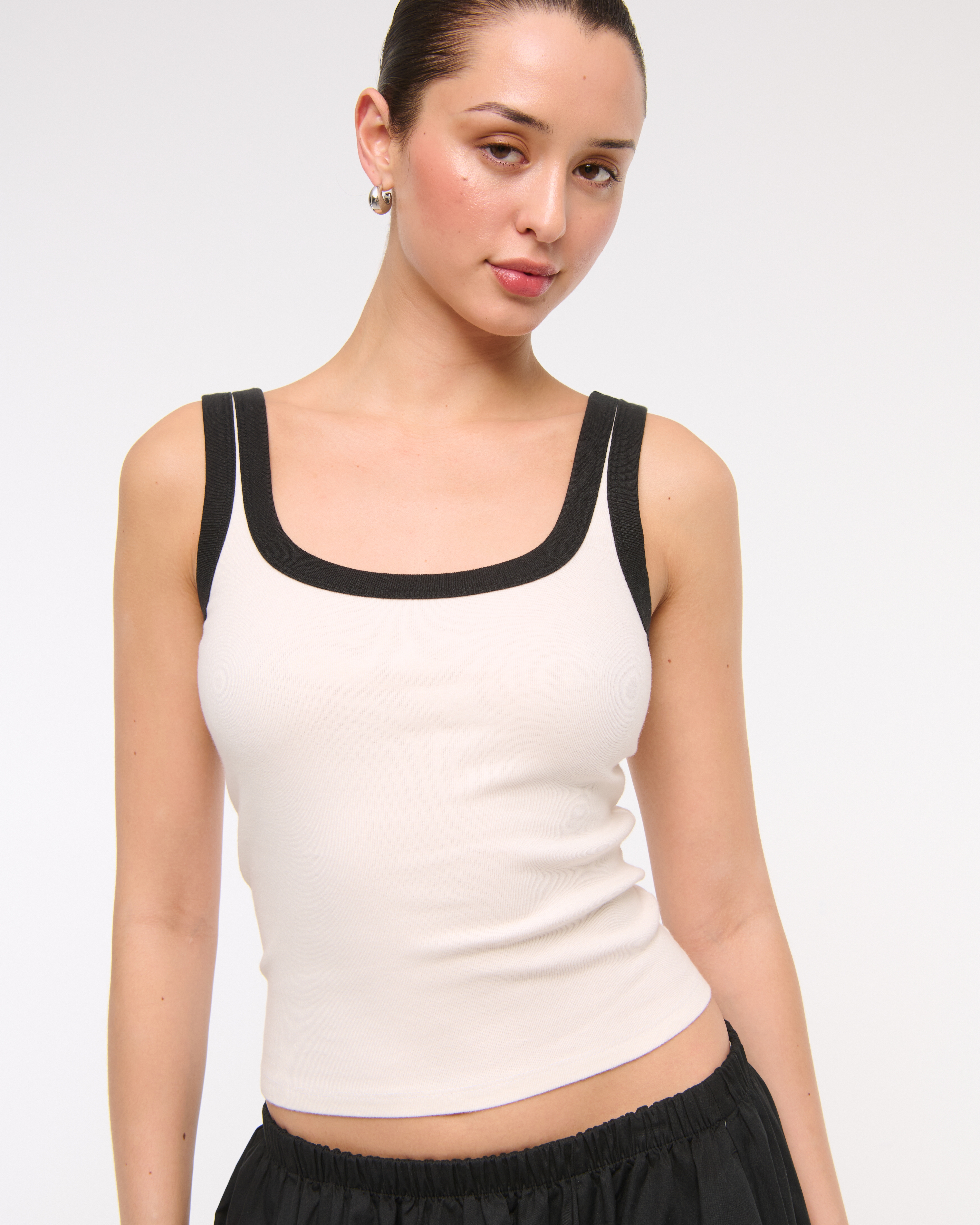 Abercrombie & Fitch Vintage-style Rib Tuckable Scoopneck Tank In White