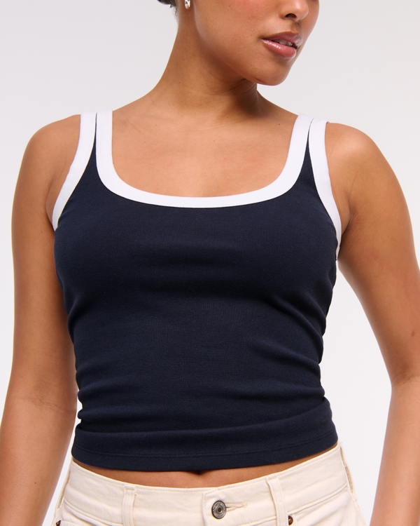 Vintage-Style Rib Tuckable Scoopneck Tank, Dark Indigo view 2