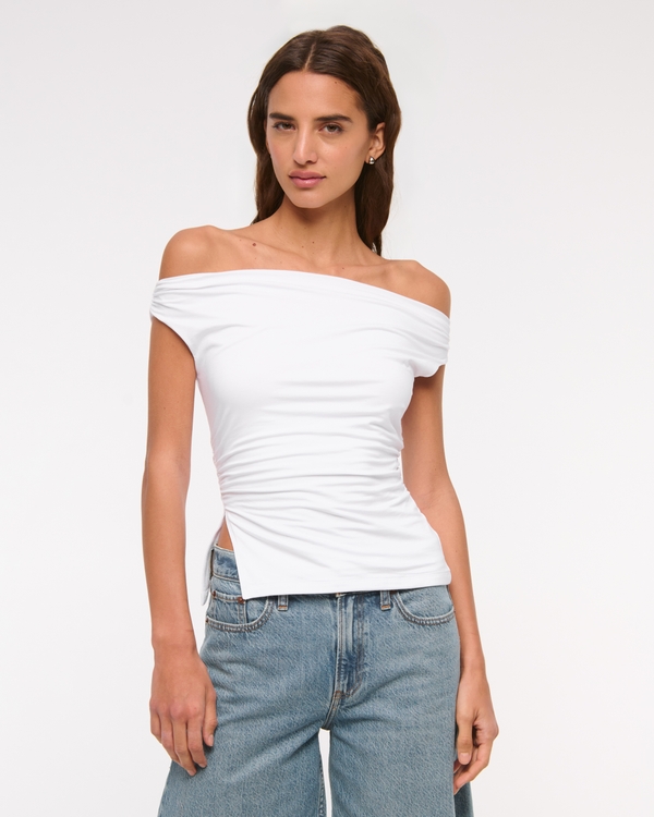 Draped Off-The-Shoulder Top, White view 1