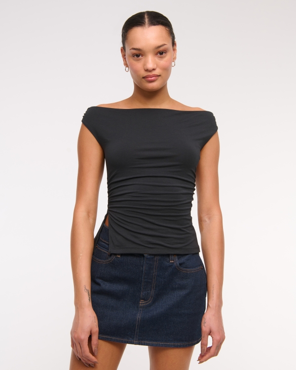 Draped Off-The-Shoulder Top, Black view 1
