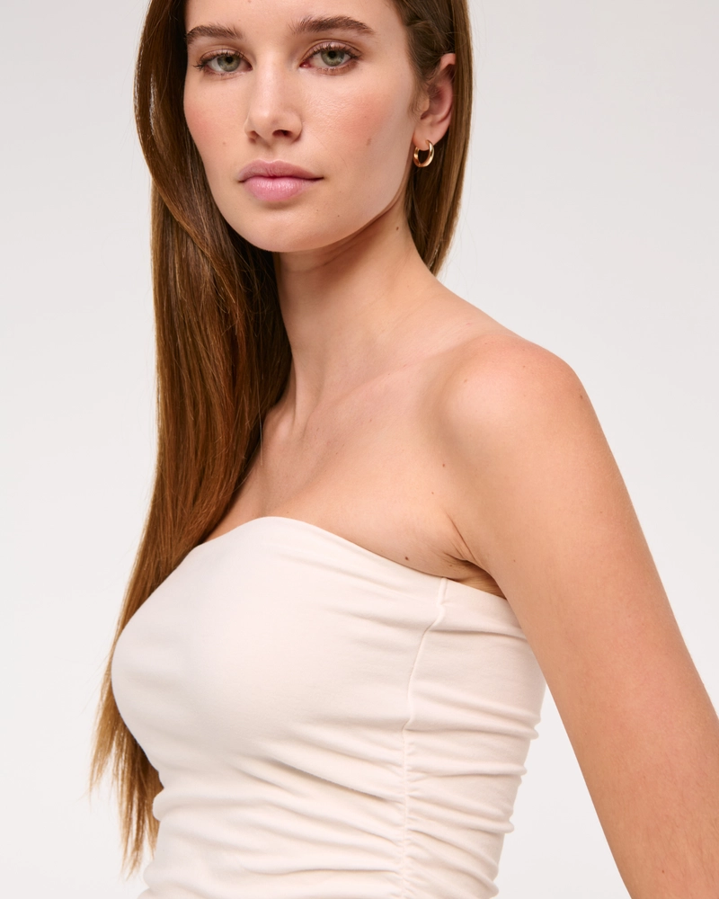 Cotton-Blend Seamless Fabric Ruched Tube Top