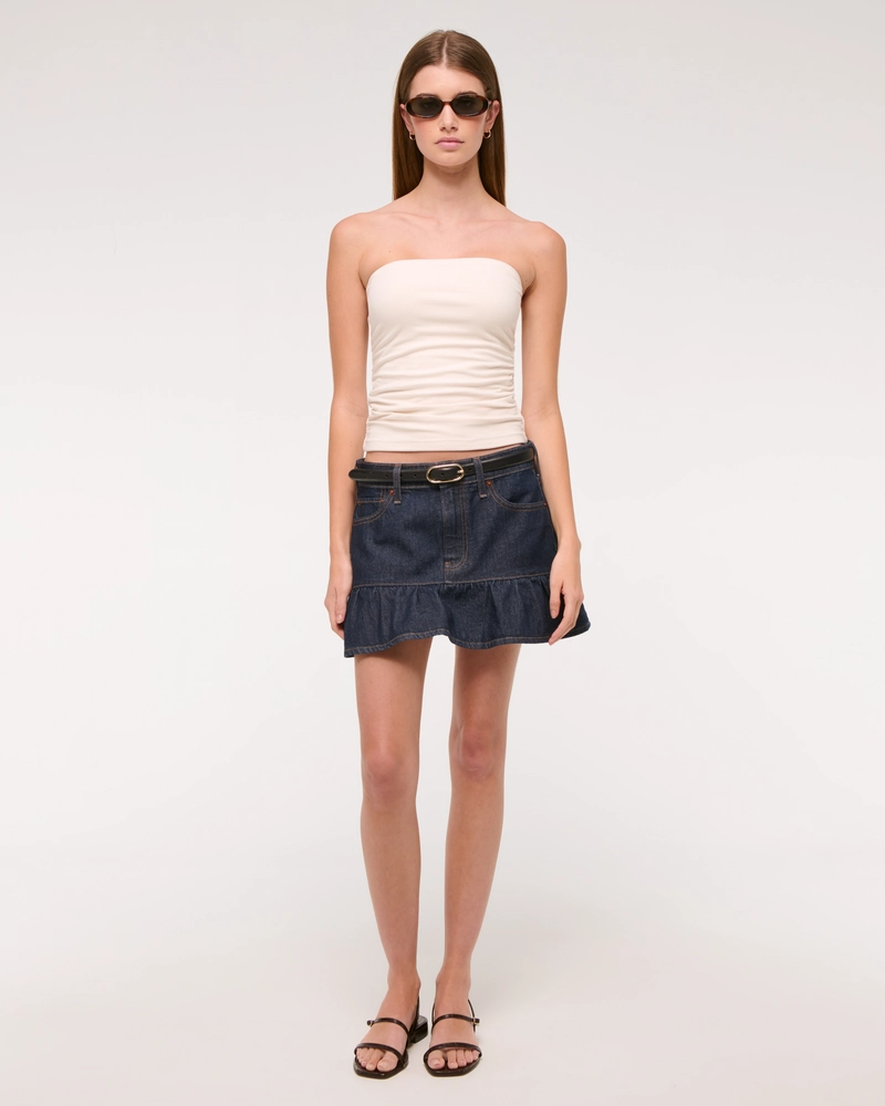 Cotton-Blend Seamless Fabric Ruched Tube Top
