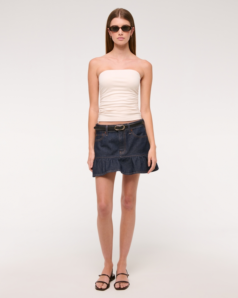 Cotton-Blend Seamless Fabric Ruched Tube Top