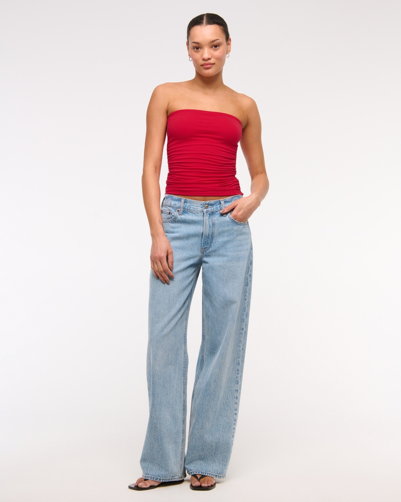 Cotton-Blend Seamless Fabric Ruched Tube Top