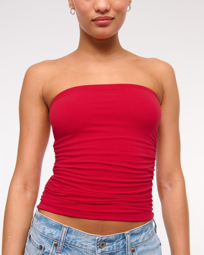Cotton-Blend Seamless Fabric Ruched Tube Top