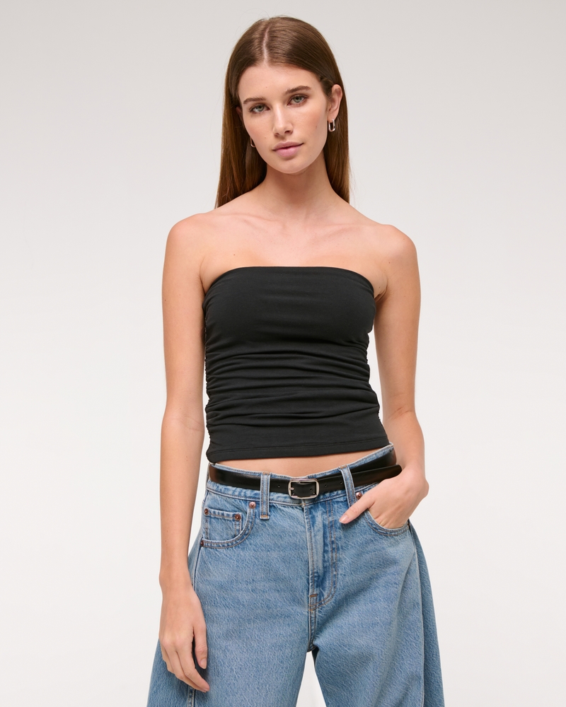 Cotton-Blend Seamless Fabric Ruched Tube Top