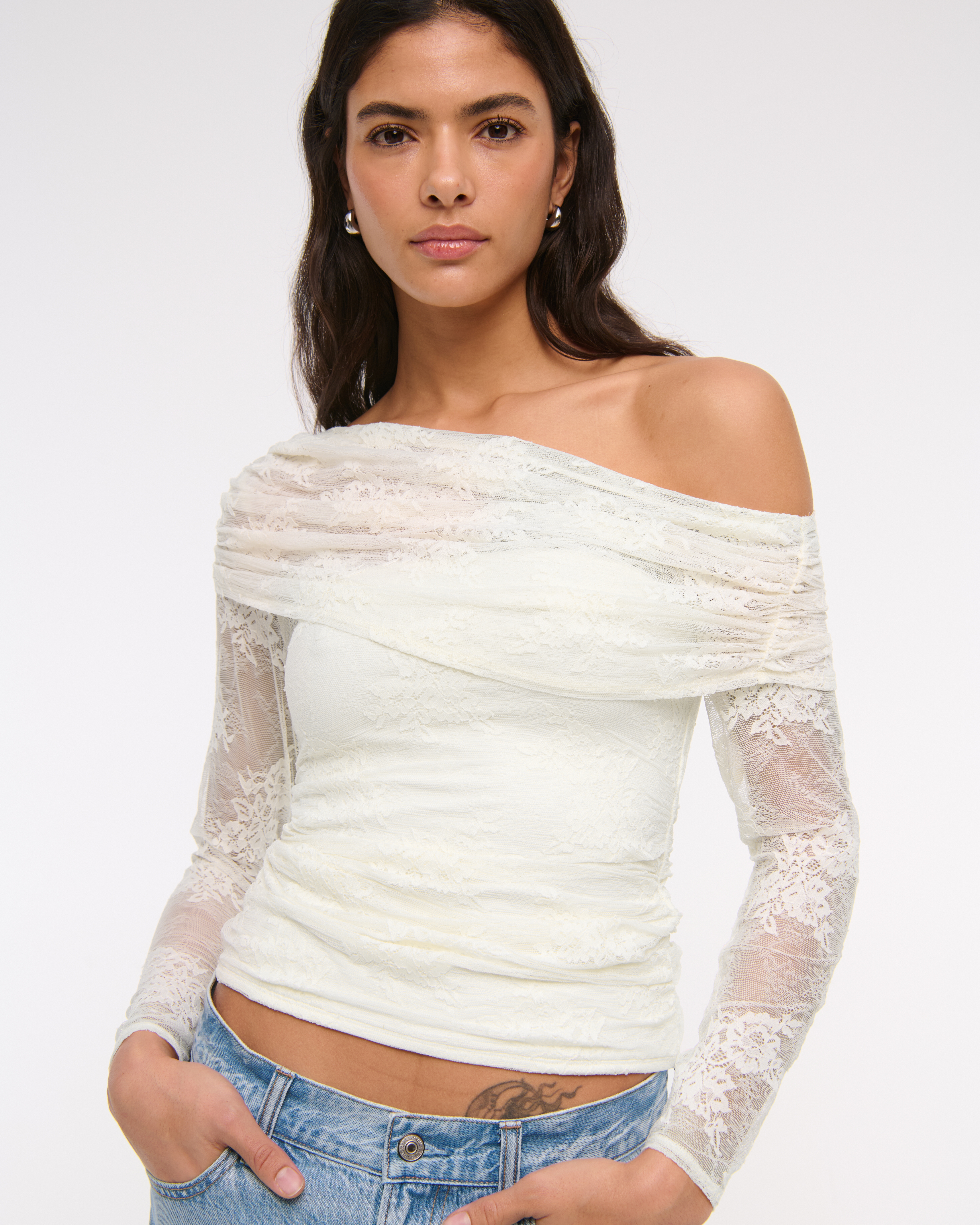 Women's Asymmetrical Foldover Lace Top | Women's Clearance