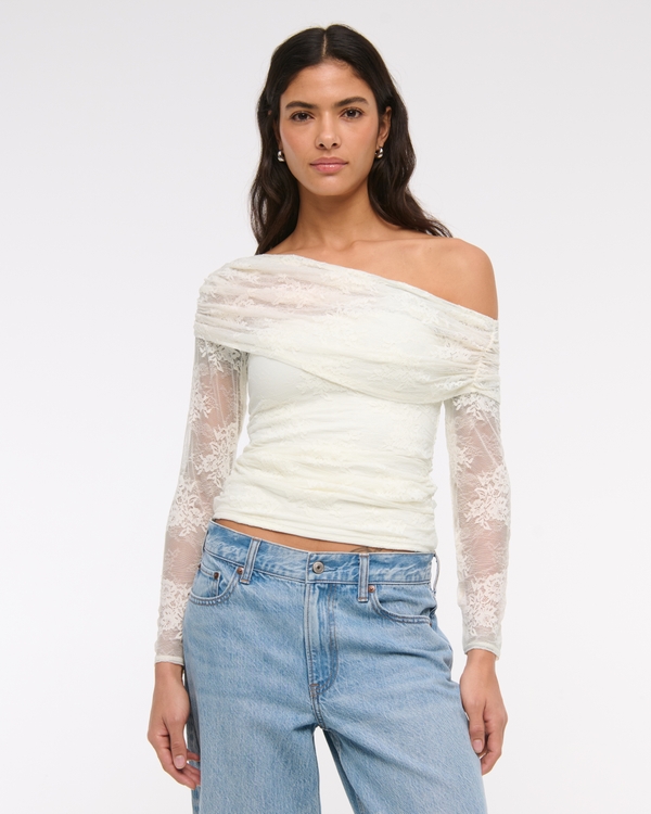 Long-Sleeve Lace Asymmetrical Top