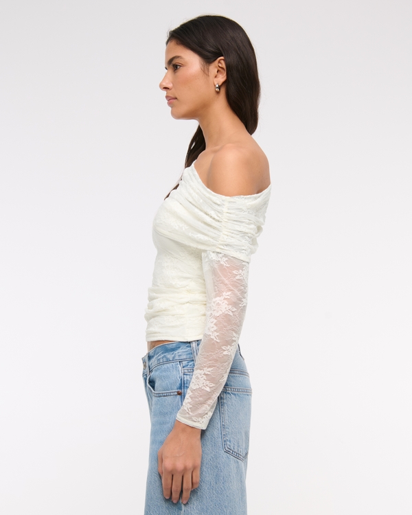 Long-Sleeve Lace Asymmetrical Top