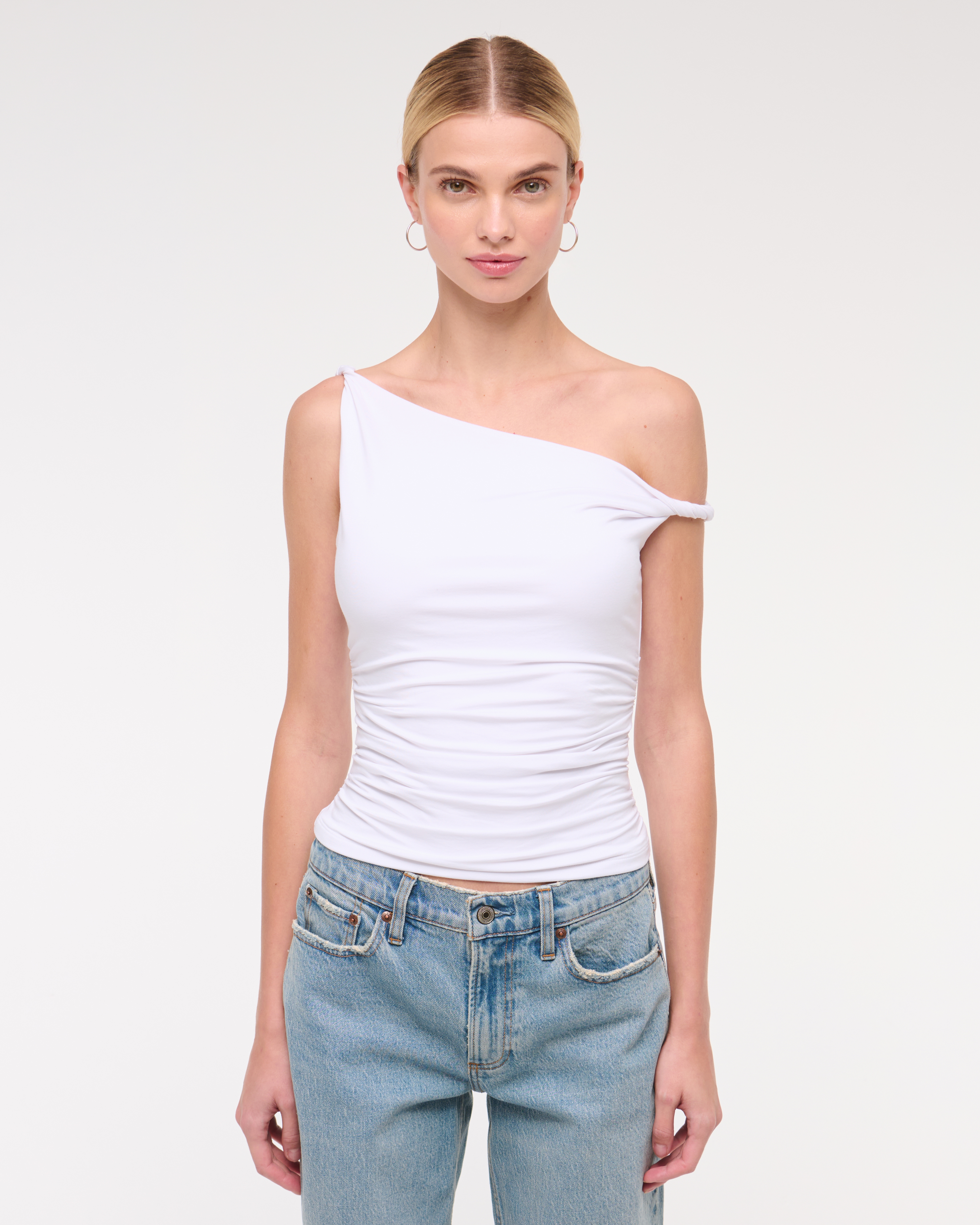New color] Asymmetric Cotton-blend Jersey Top