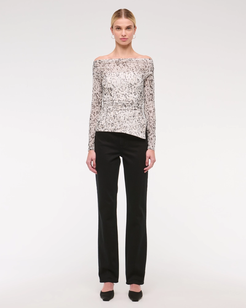 Off-The-Shoulder Draped Mesh Top