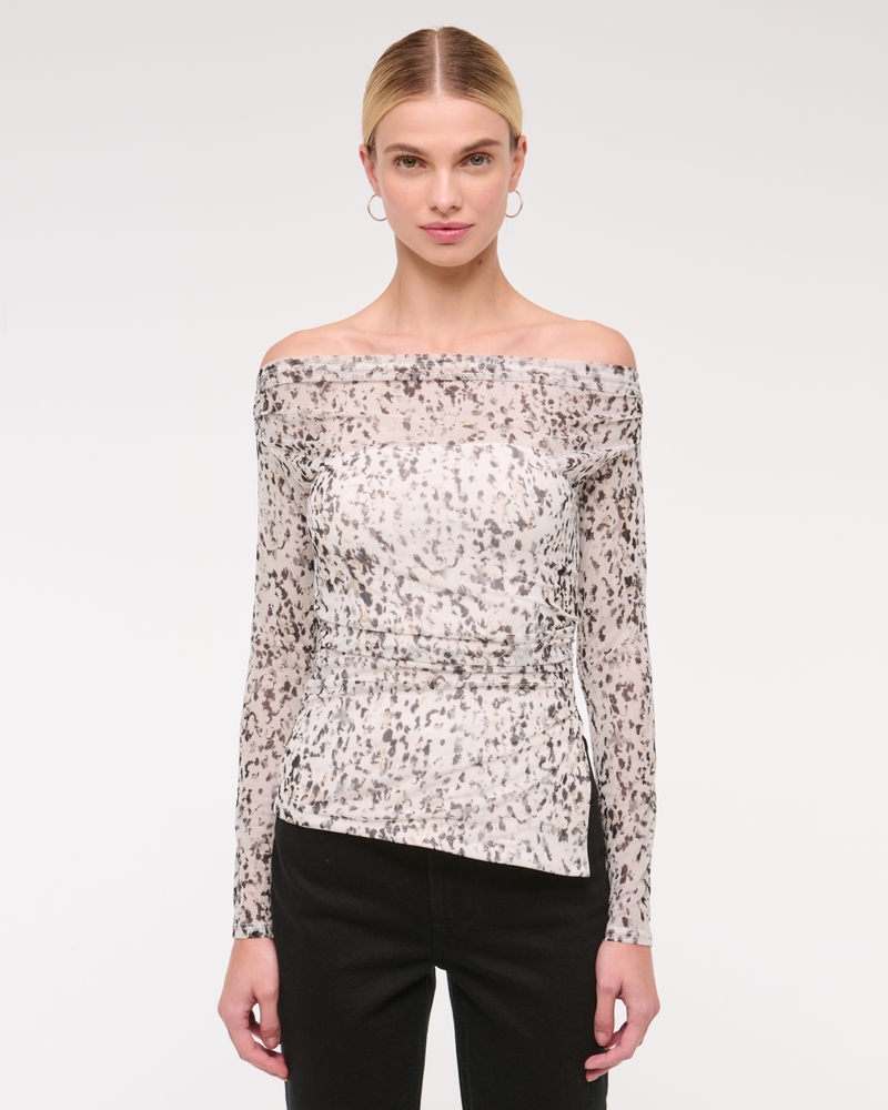 Off-The-Shoulder Draped Mesh Top