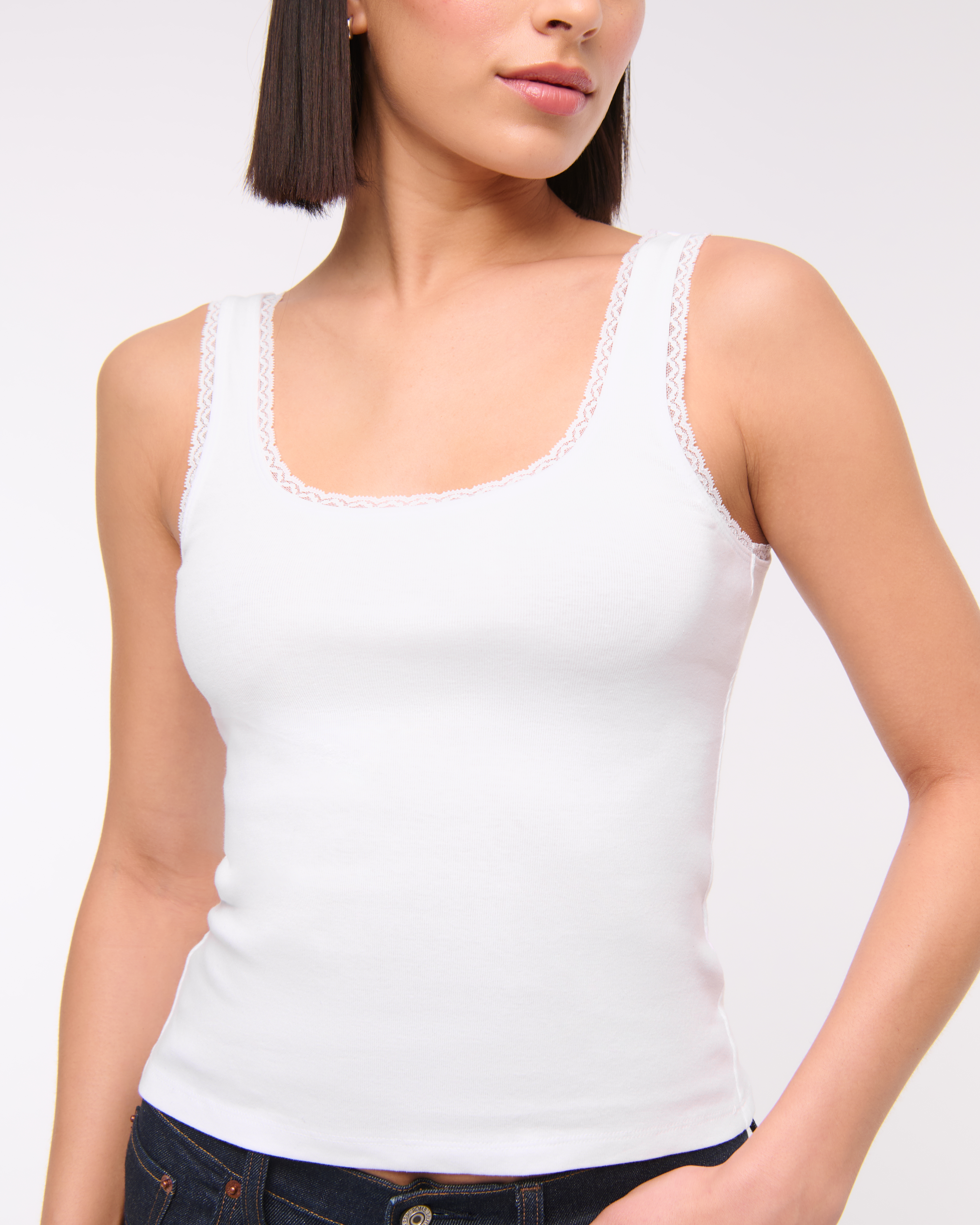 Women's Vintage-Style Rib Lace-Trim Scoopneck Tank | Women's