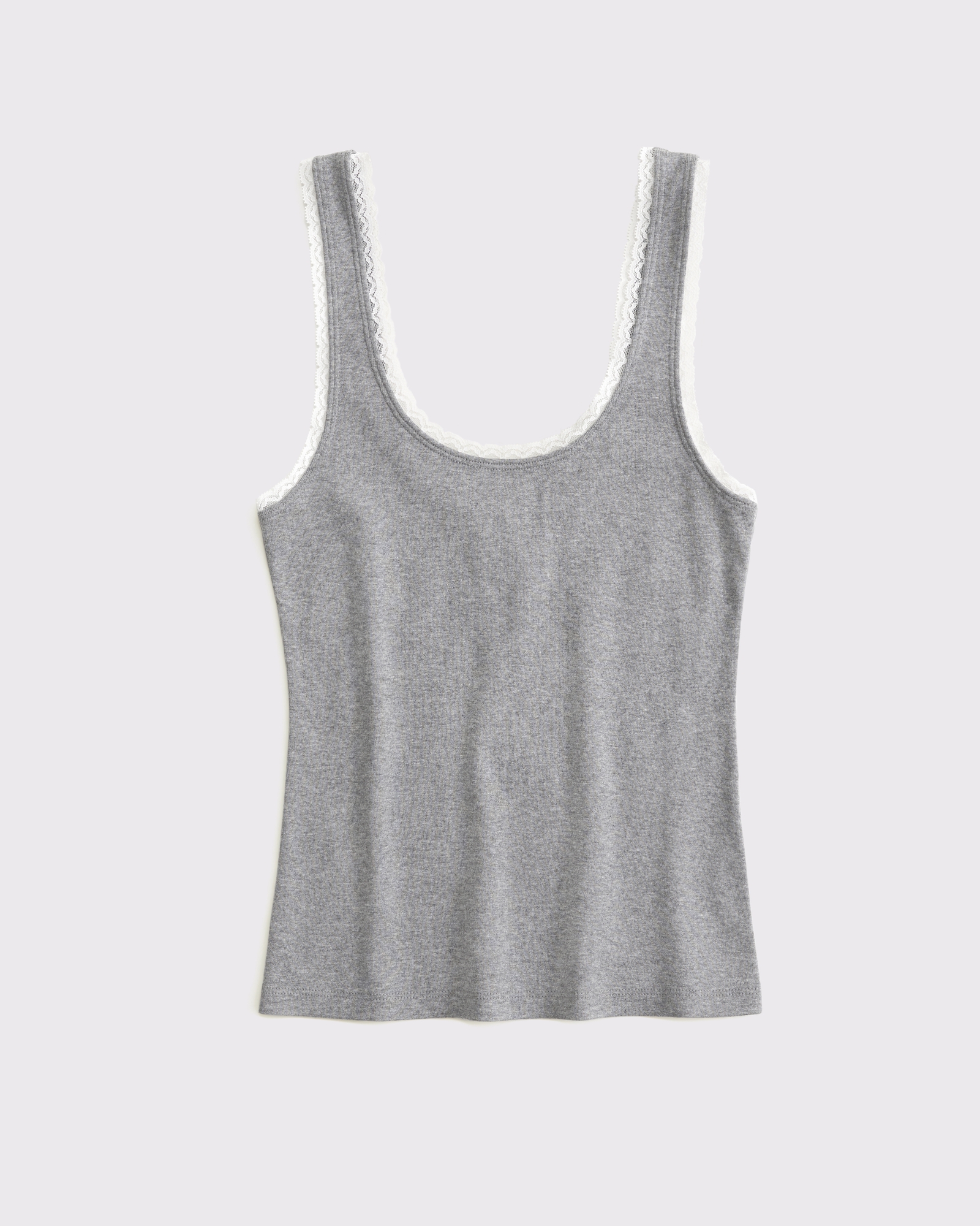 Vintage-Style Rib Lace-Trim Scoopneck Tank