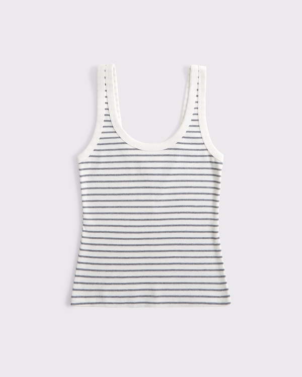 Vintage-Style Rib Tuckable Scoopneck Tank, Gray Stripe view 1