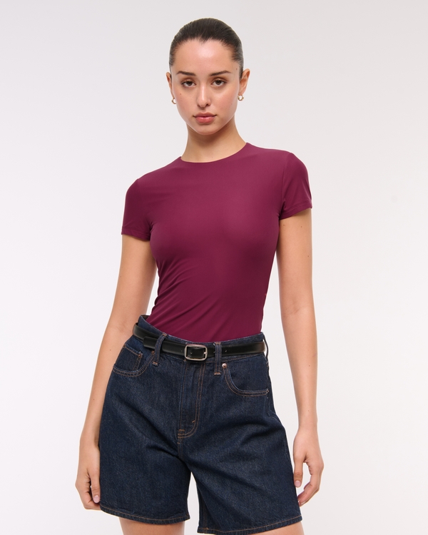 Soft Matte Seamless Tuckable Baby Tee, Dark Purple view 1