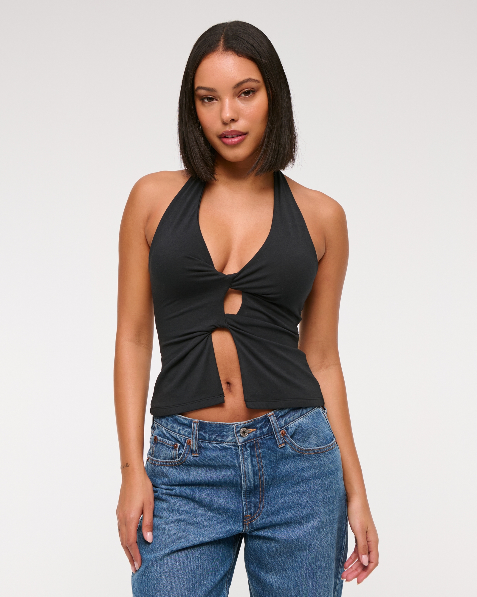 Bra-Free Twist Cutout Halter Top