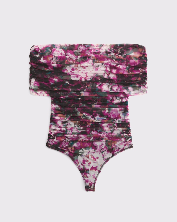 Mesh Foldover Bodysuit, Pink Floral view 1