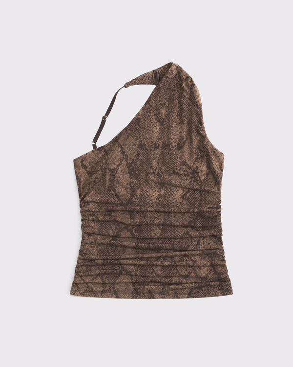 Asymmetrical Strap Top, Brown Snake Print view 1
