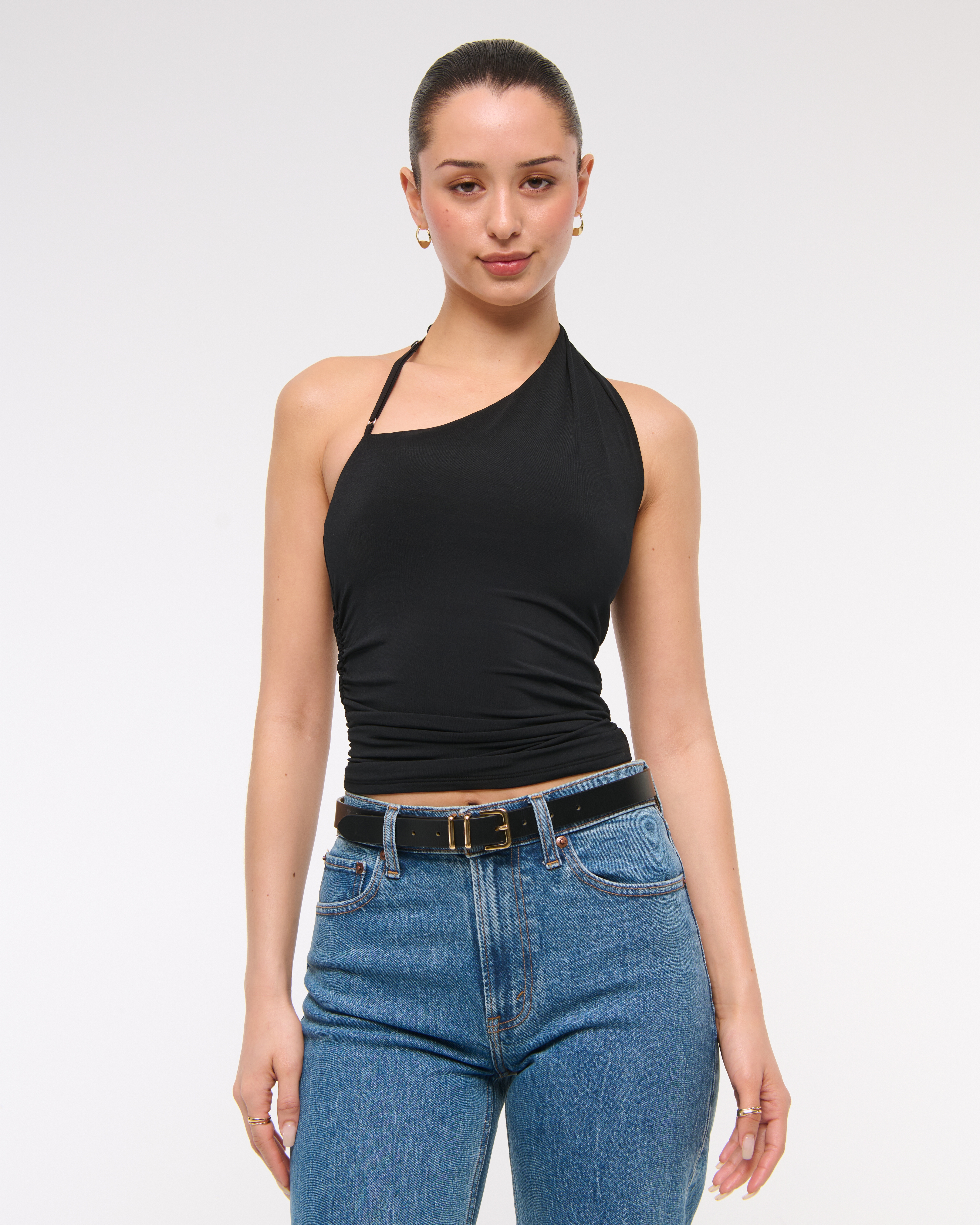Abercrombie & Fitch Asymmetrical Strap Top In Black