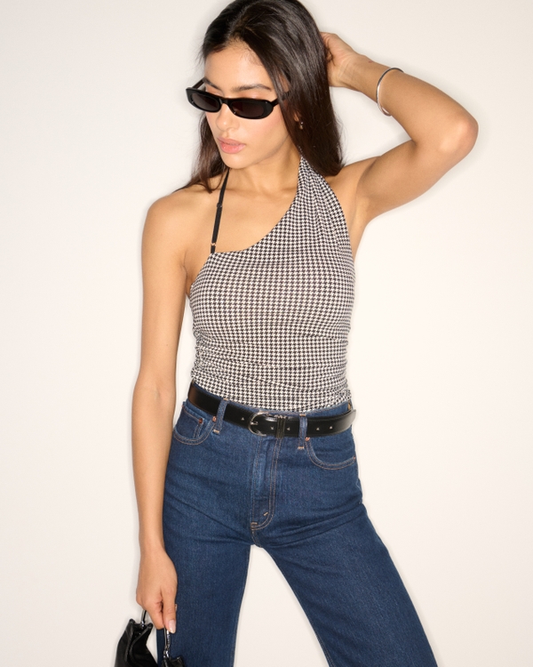 Asymmetrical Strap Top, Black Houndstooth view 1