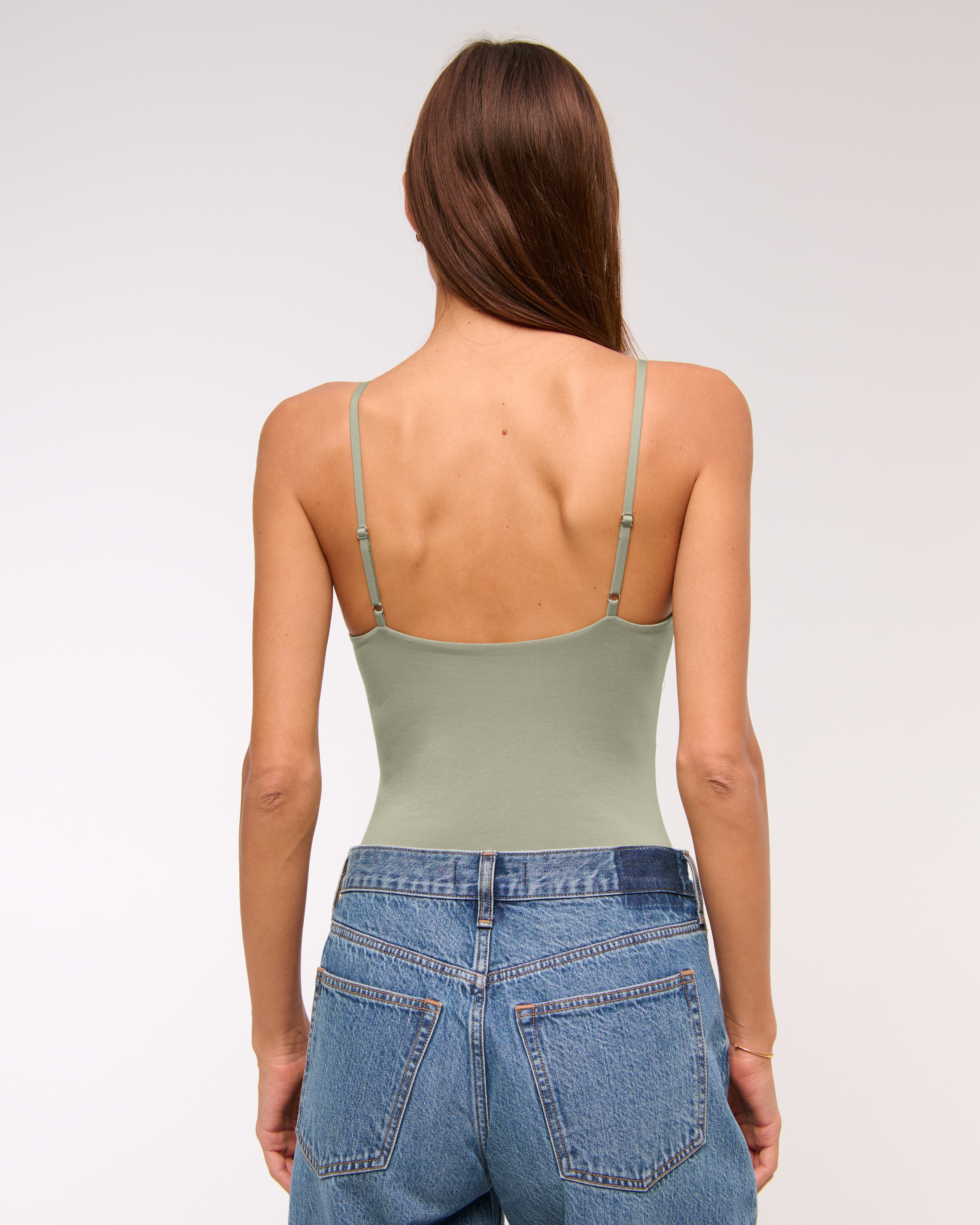 Abercrombie & Fitch Bra-free Hardware Cutout Bodysuit In Green
