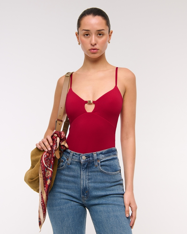 Bra-Free Hardware Cutout Bodysuit, Red view 1
