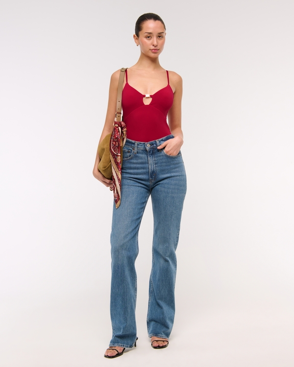 Bra-Free Hardware Cutout Bodysuit, Red view 2