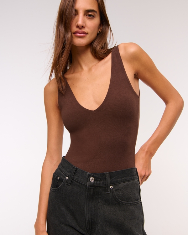 Bra-Free Plunge Bodysuit, Coffee view 1