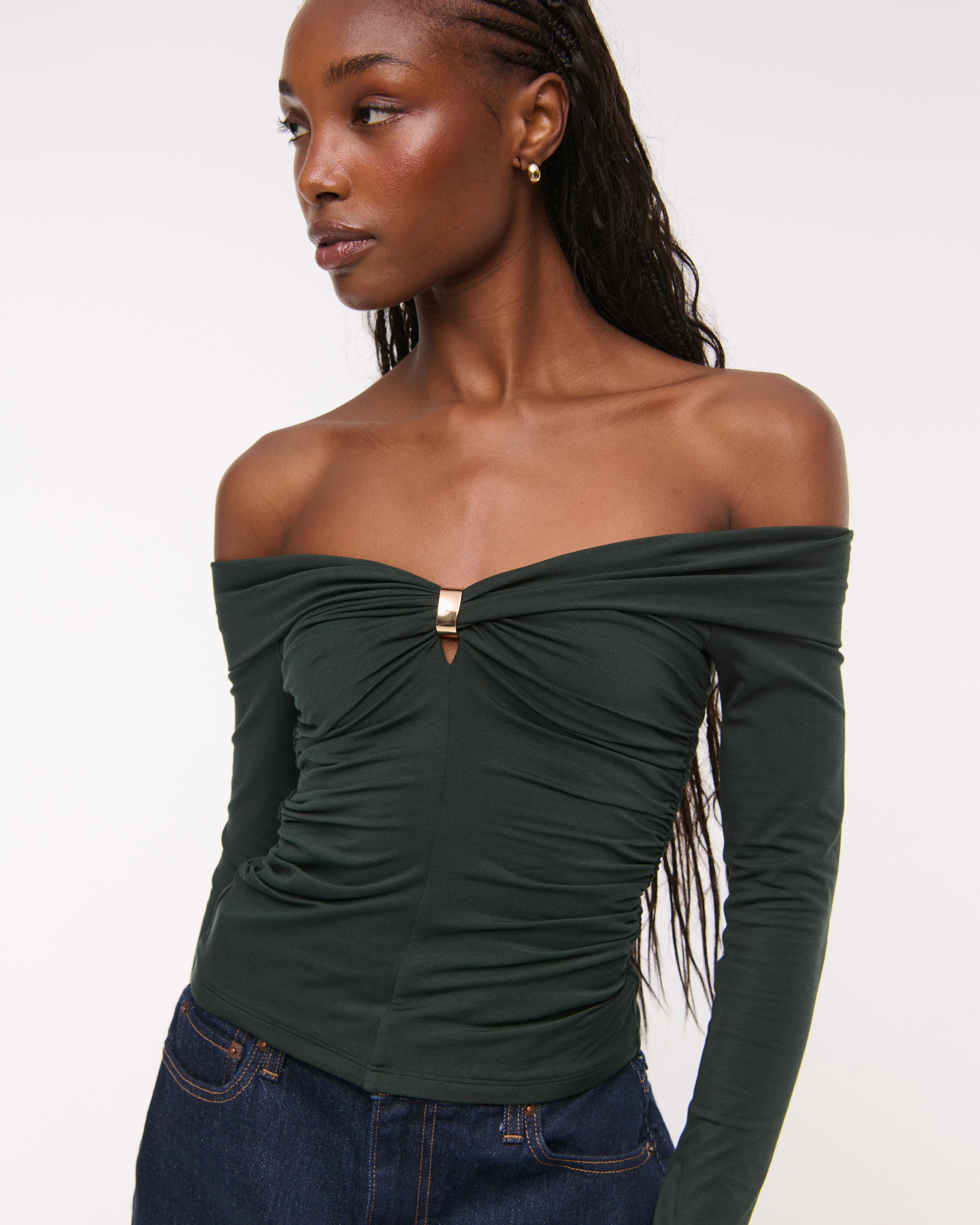 Abercrombie & Fitch Off-the-shoulder Hardware Top In Black