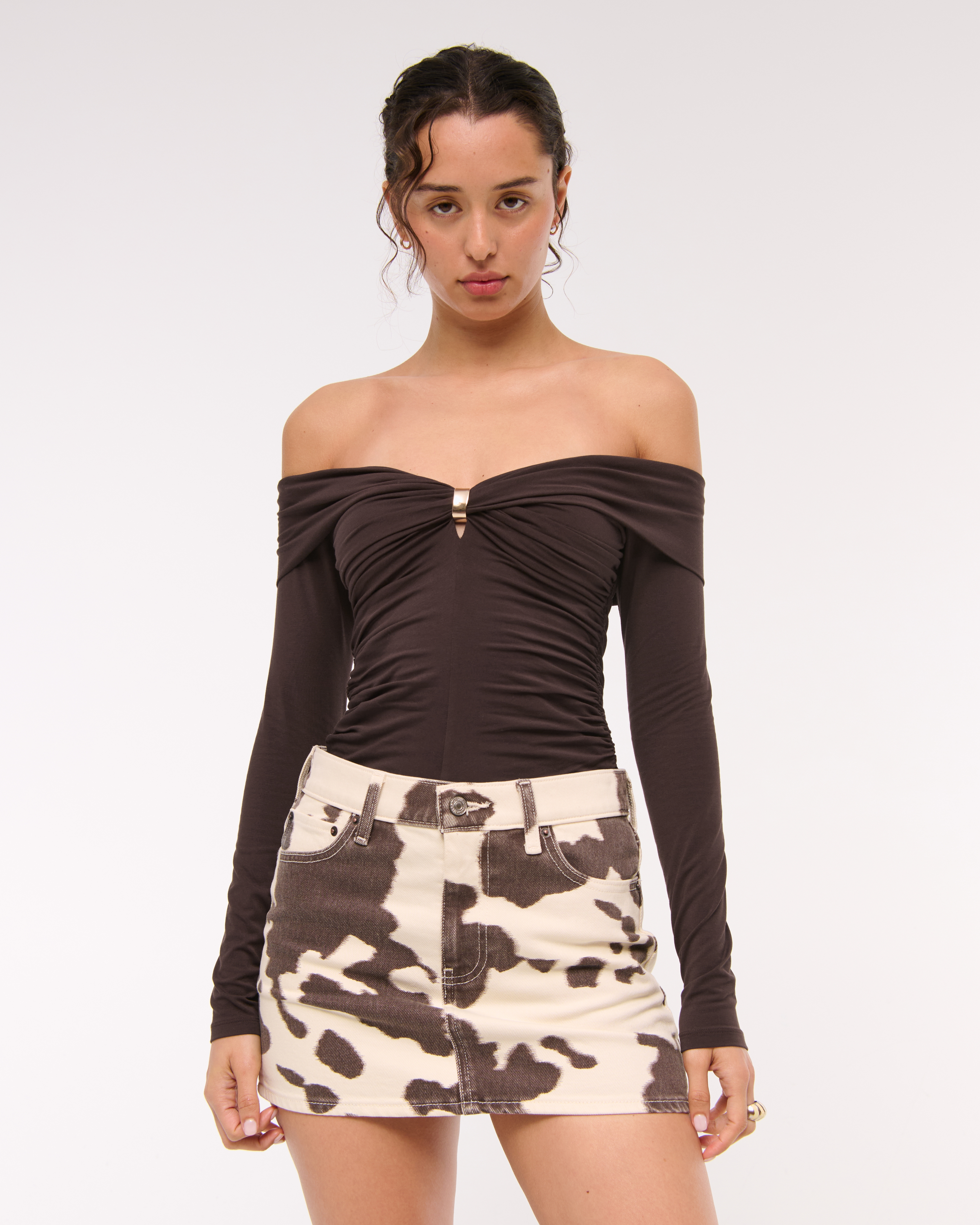 Abercrombie & Fitch Off-the-shoulder Hardware Top In Brown