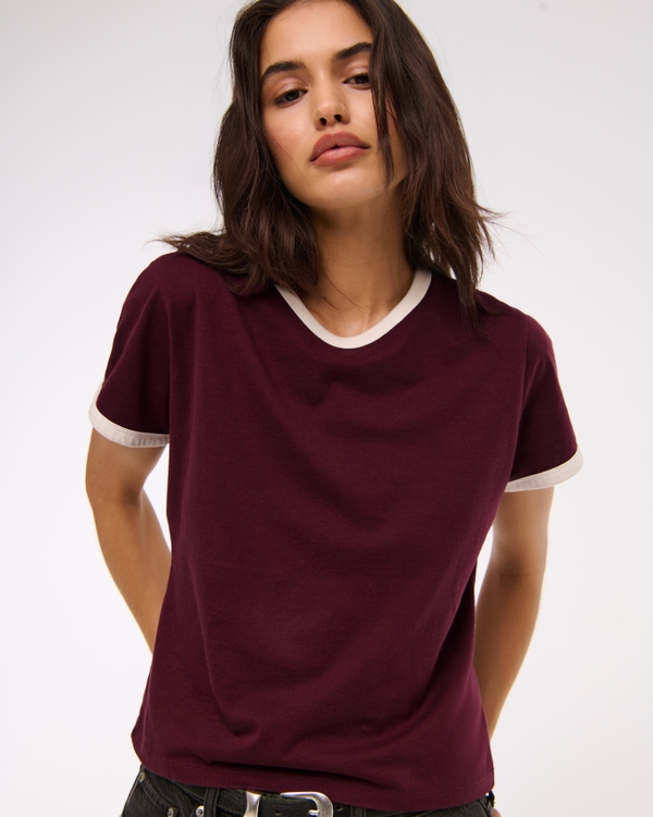 Essential Polished Body-Skimming Tee, Red Wine view 1