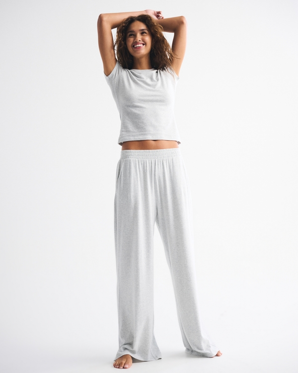 Short-Sleeve Cozy Lounge Knit Tee, Light Gray view 2