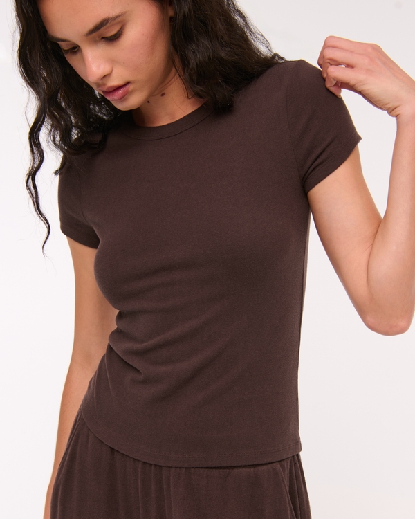Short-Sleeve Cozy Lounge Knit Tee, Dark Coffee view 2