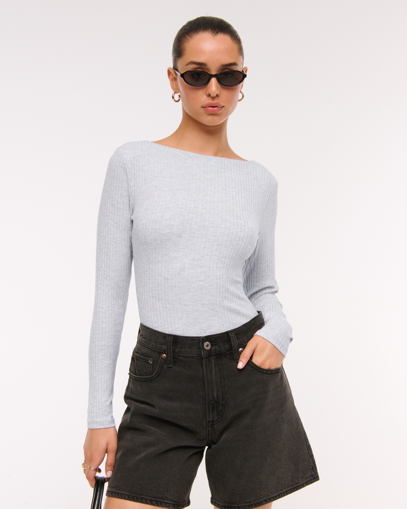 Long-Sleeve Wide Rib Slash Bodysuit