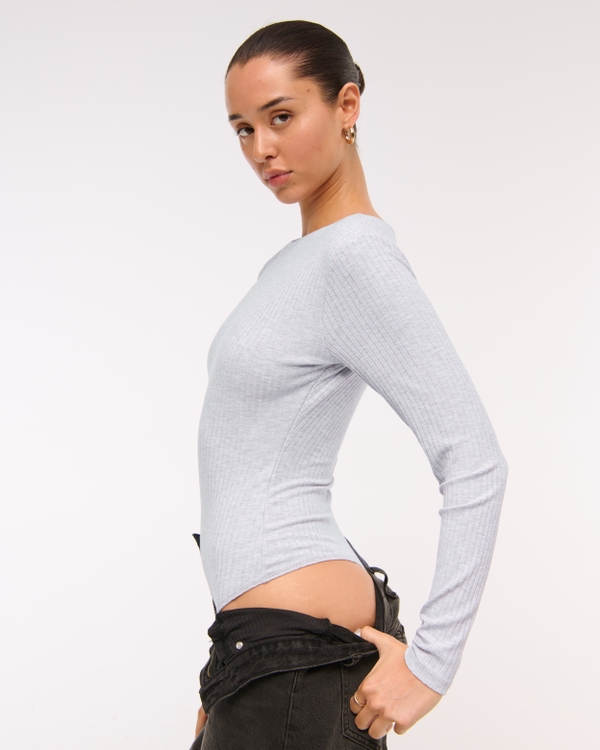 Long-Sleeve Wide Rib Slash Bodysuit
