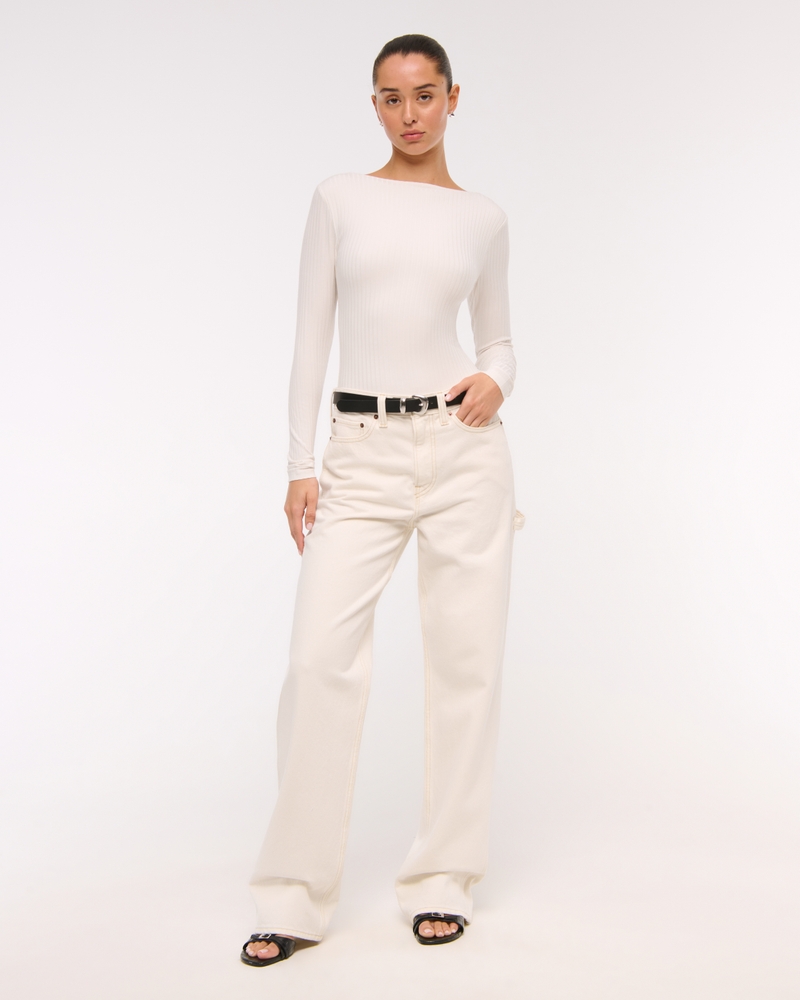 Long-Sleeve Wide Rib Slash Bodysuit