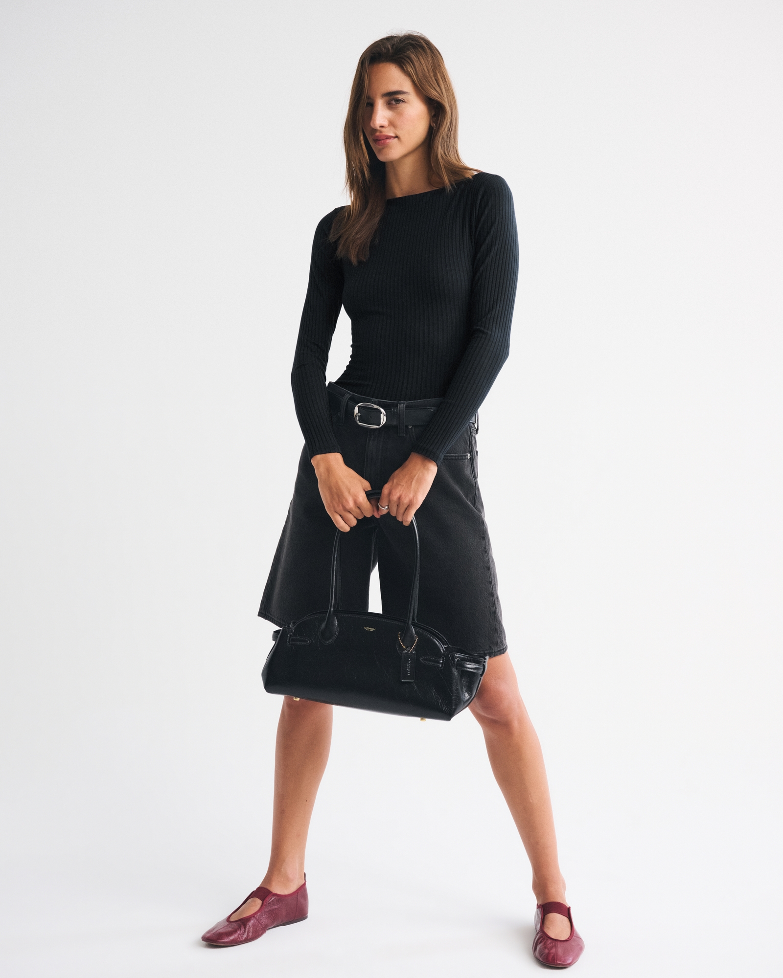 Long-Sleeve Wide Rib Slash Bodysuit