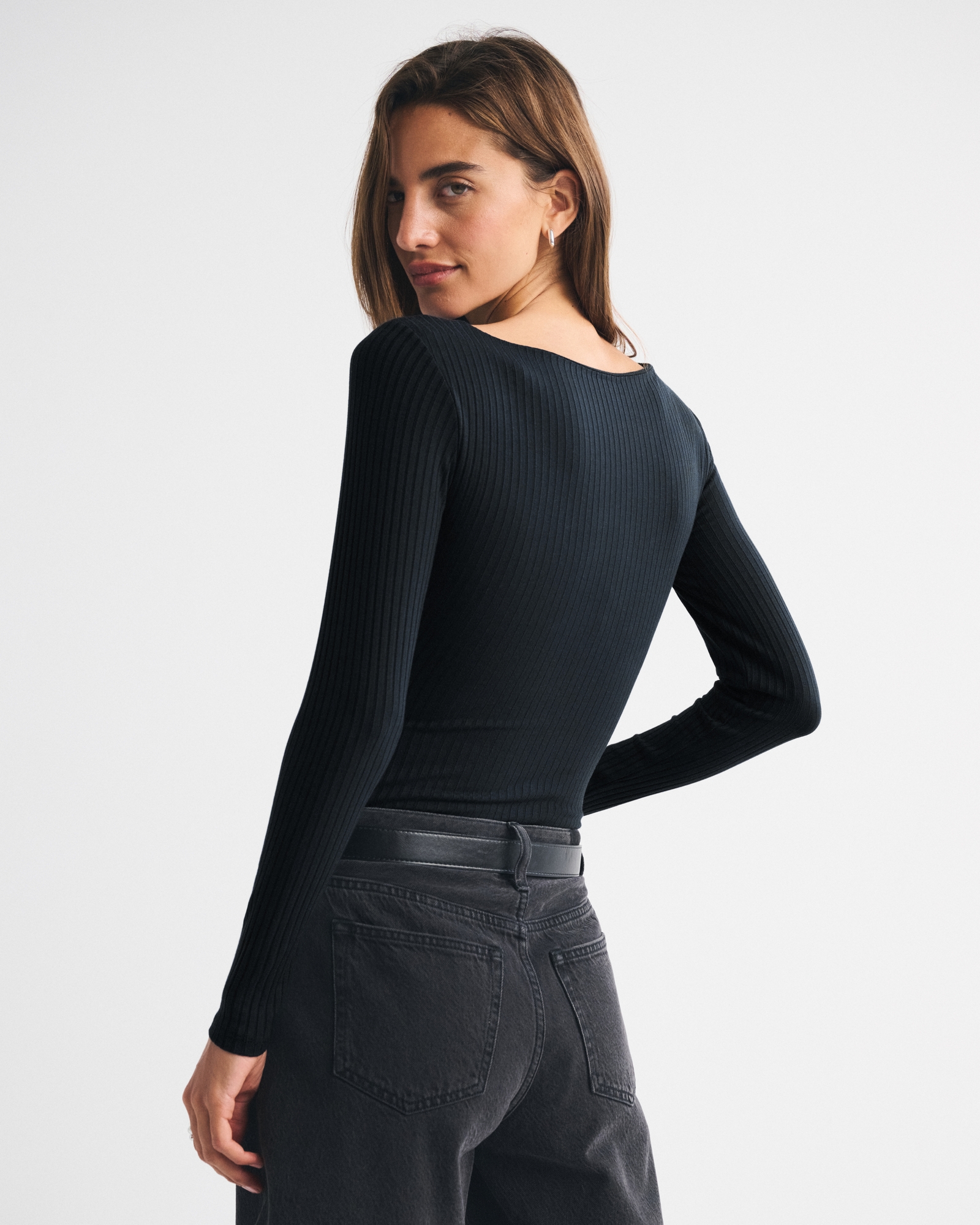 Long-Sleeve Wide Rib Slash Bodysuit